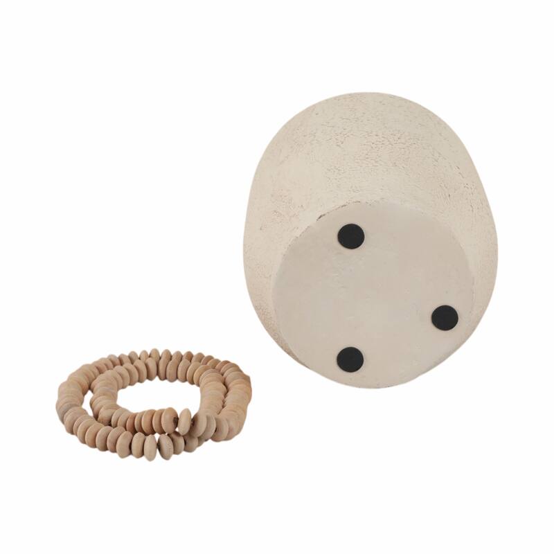 Pottery Mango Wood Vase Textured Surface and Removable Beaded Accent