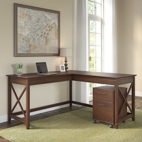 Key West 60W L Shaped Desk with Mobile File Cabinet by Bush Furniture