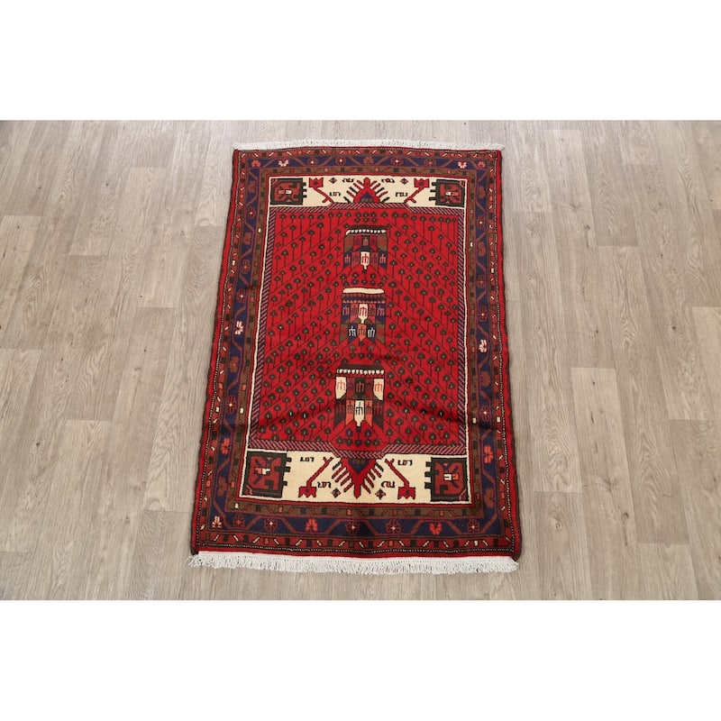 Geometric Tribal Hamedan Persian Area Rug Wool Handmade Foyer Carpet - 3'2" x 4'10"