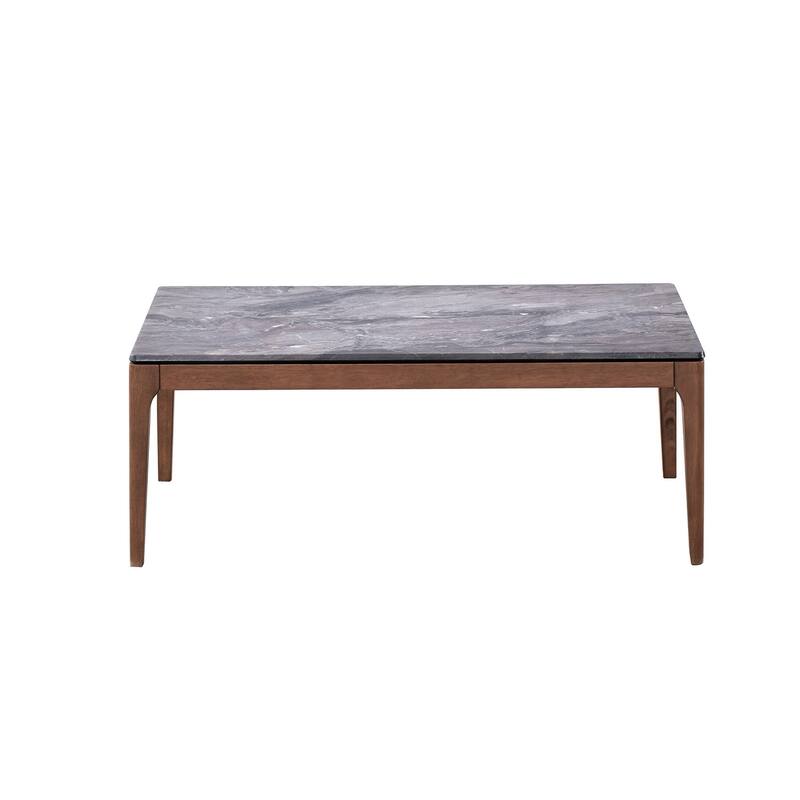 HomeRoots 47" Gray and Walnut Stone And Solid Wood Coffee Table - 47' X '18' X '28
