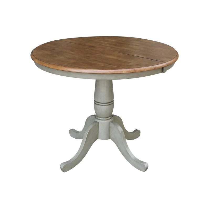 36" Round Top Pedestal Table With 12" Leaf - Distressed Hickory/Stone - Dining Height