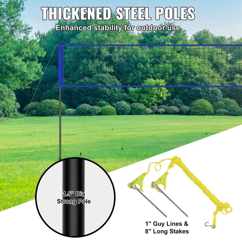 Blue Steel and PE Adjustable Volleyball Net Set,Portable and Weatherproof