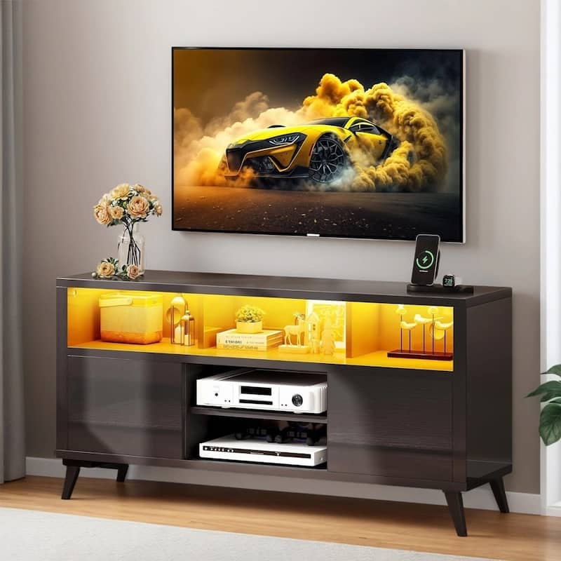 High Gloss TV Stand Cabinet with LED Lights for 55" 60" TV - 50 inches