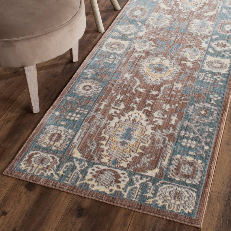 SAFAVIEH Valencia Oma Distressed Vintage Boho Oriental Polyester Rug - 2'3" x 8' Runner - Chocolate/Alpine