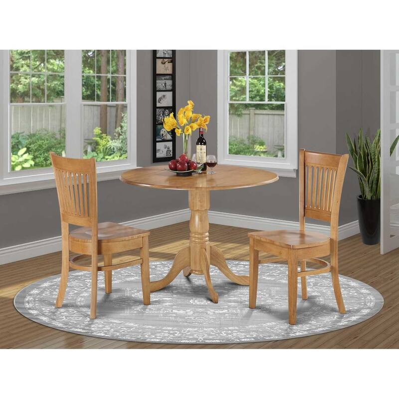 HomeStock 3-Piece Round Natural Oak Finish Solid Wood Top Dining Table 2-Chairs
