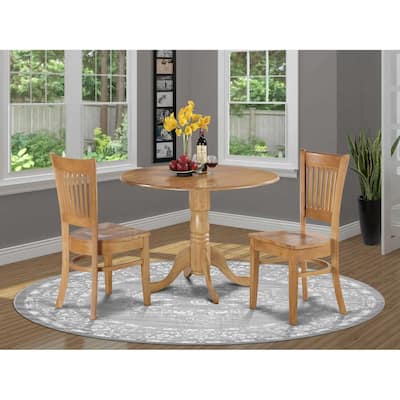 HomeStock 3-Piece Round Natural Oak Finish Solid Wood Top Dining Table 2-Chairs