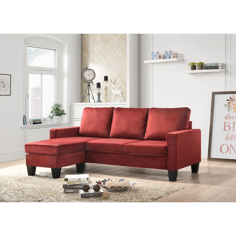 Jessica 77 in. W Flared Arm Velvet L Shaped Sofa - 52"L x 77"W x 33"H - Burgundy