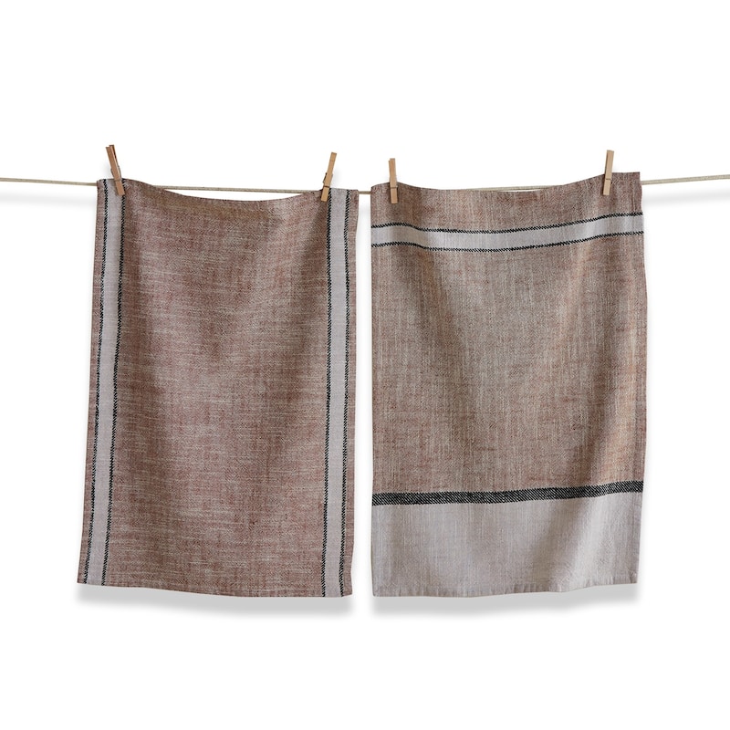 Nya Dishtowel Set of 2 Cotton Kitchen Towels Everyday Brown Multi Machine Wash 26x18 inches