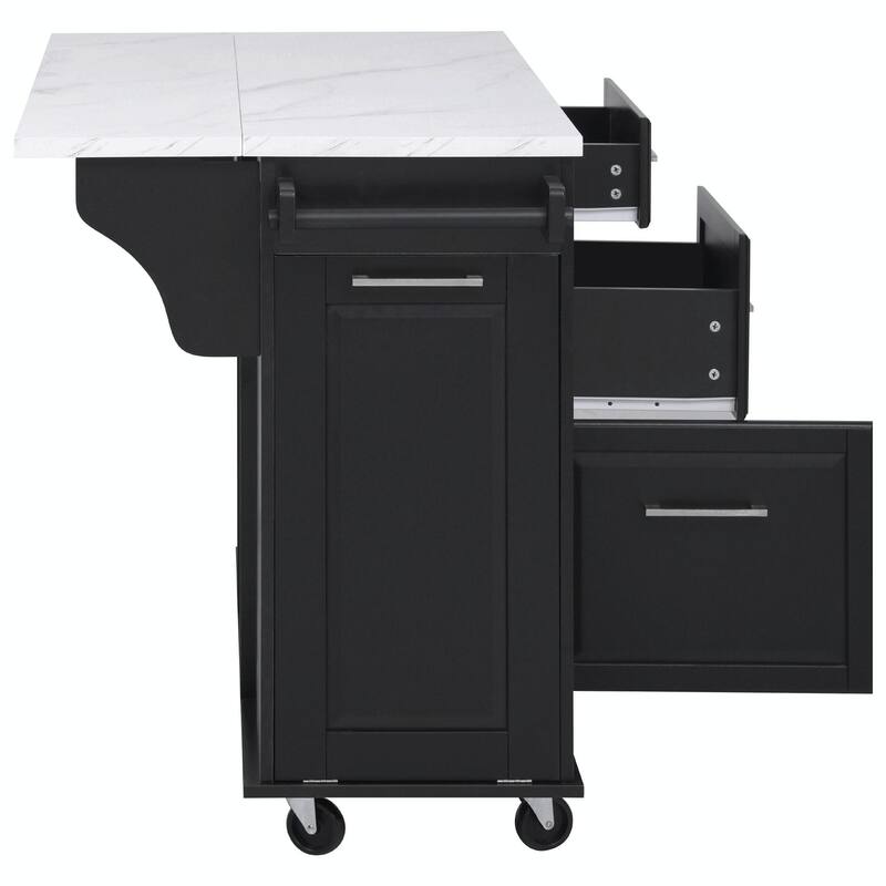 50.7" Kitchen Island with Storage, Tilt Trash Can Cabinet, and Pull-Out Cabinet Organizer