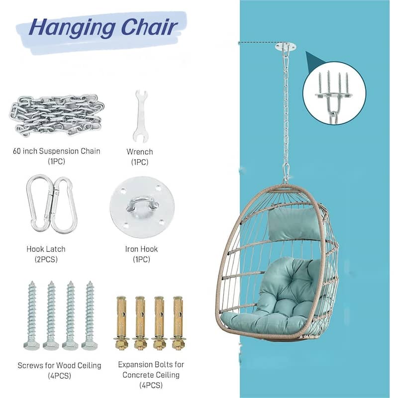 Rattan Egg Hanging Chair with Cushion