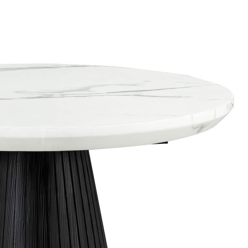 Furniture of America Tonix Modern White and Black Round Faux Marble Top End Table
