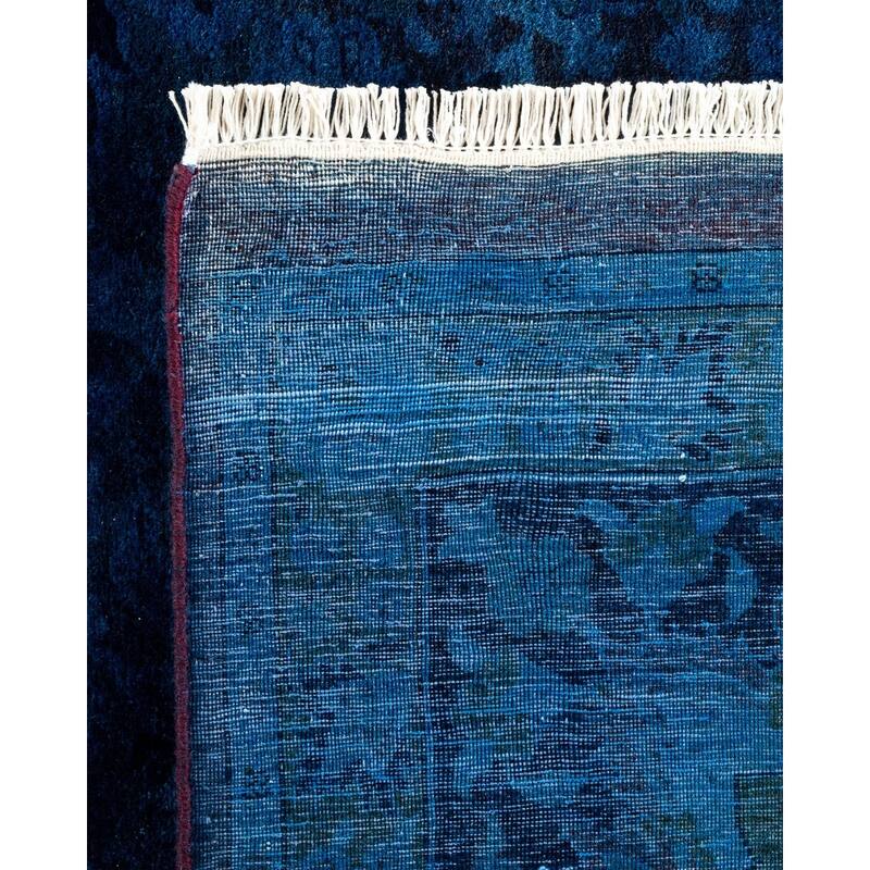 Overton Hand Knotted Wool Vintage Inspired Modern Contemporary Overdyed Blue Area Rug - 9' 3" x 11' 10"