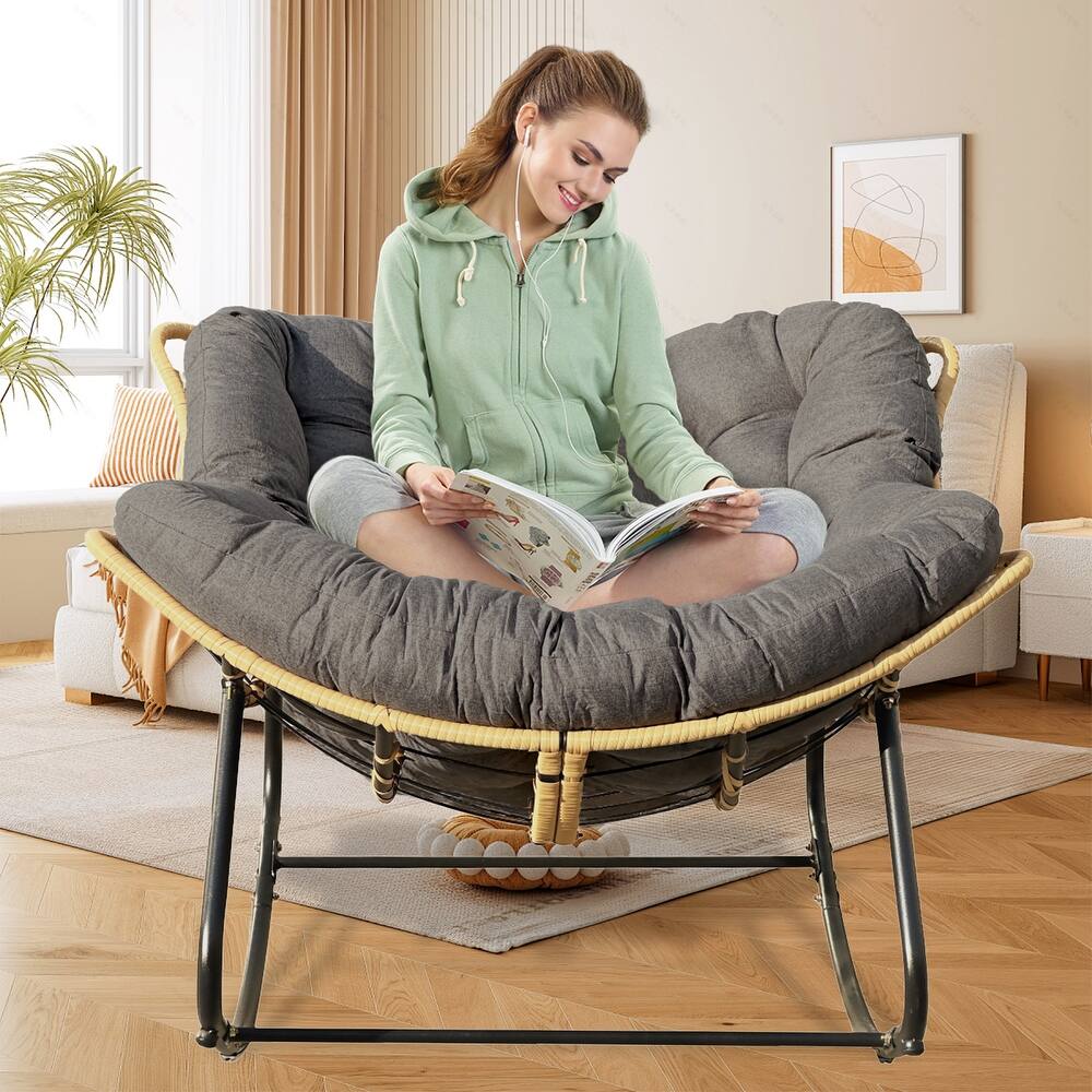 Oversized Outdoor Rocking Chair, Egg-Shaped Patio Rocker in All-Weather Rattan for Garden & Porch