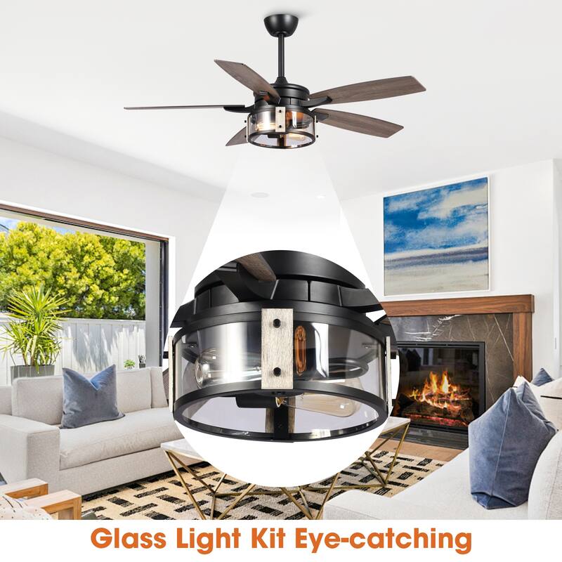 52" Rustic Black Wood 5-Blade Indoor Ceiling Fan with Remote