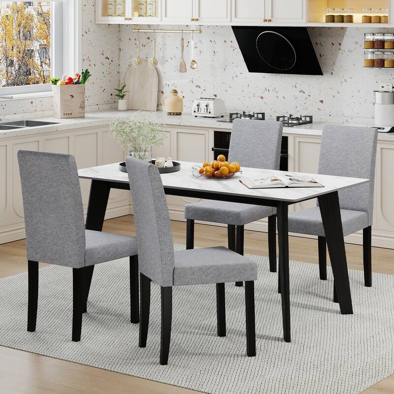 Set of 2 Modern Rubber Wood Dining Chairs with Faux Linen Upholstery and Cushioned Seats - 17" x 22" x 35.5" (L x W x H)