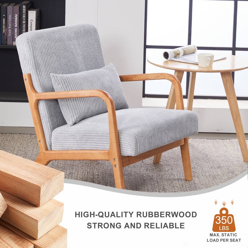 Polyester Mid-Century Armchair with Pillow & Ergonomic Support
