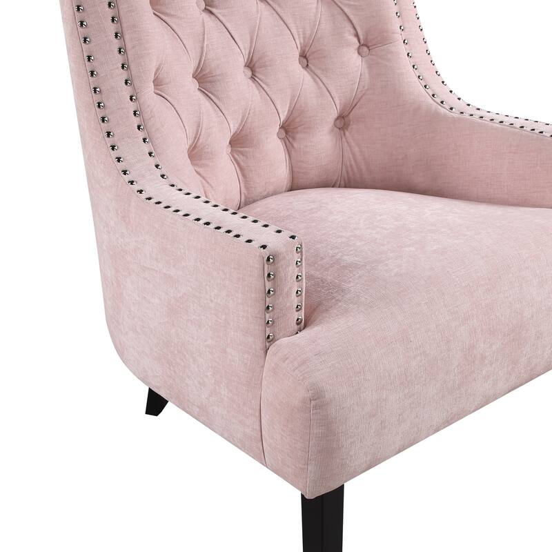 Pink Chenille Upholstered Accent Chair with Button-Tufted Back