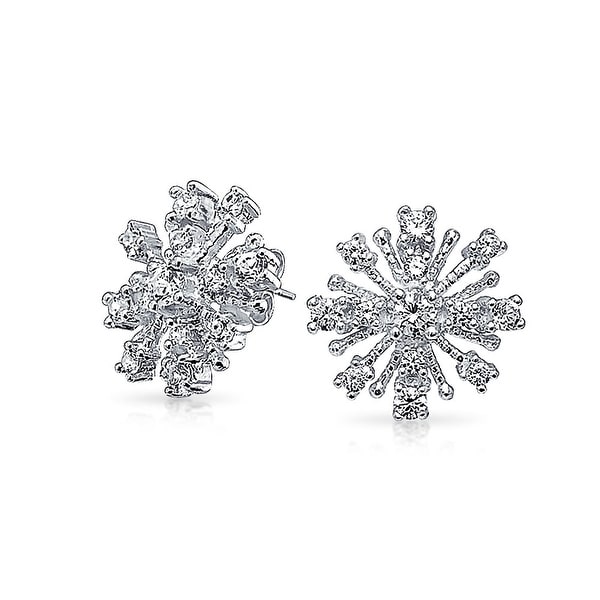 925 Sterling Silver Womens Round Cubic Zirconia CZ Stud Flower Cluster Fashion Earrings