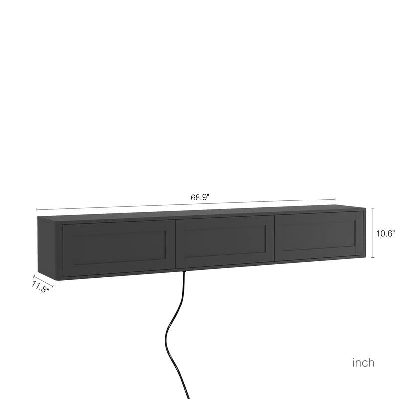 Floating LED TV Stand for Living Room, Wall Mounted TV Console Table with Power Outlet