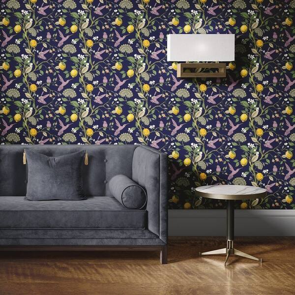 Lemon and Purple Birds Peel and Stick Wallpaper - Overstock - 35051766