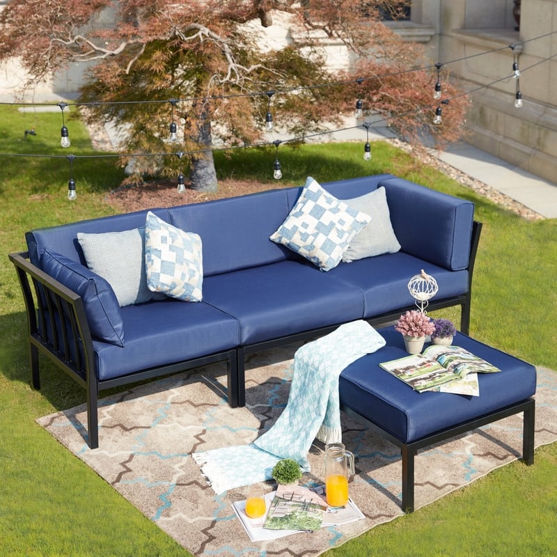 PATIO FESTIVAL 4-Piece Outdoor Sofa Seating Group with Cushions - Blue
