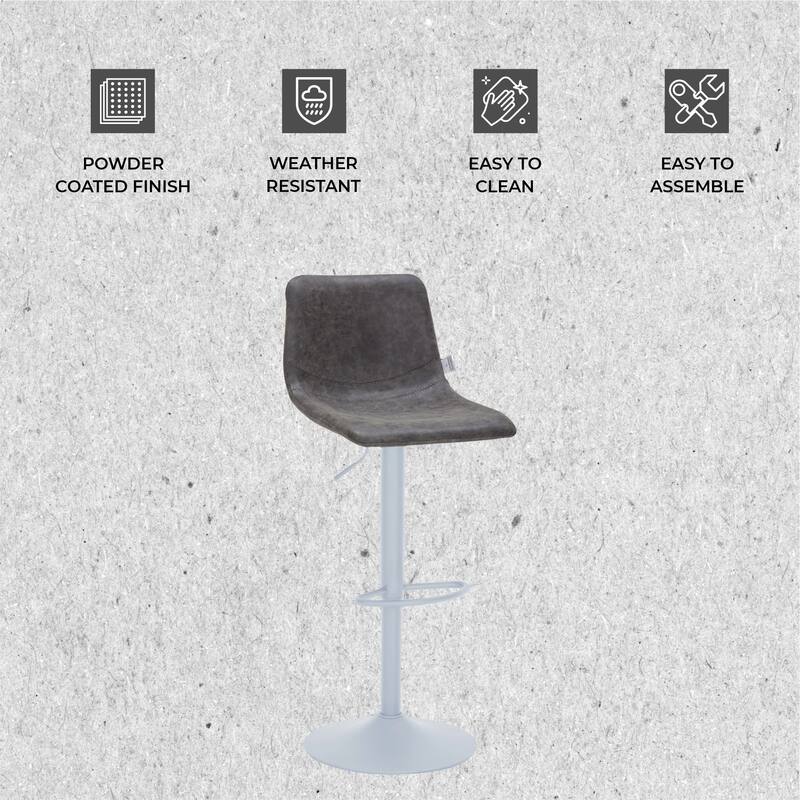 Adjustable Height Bar Stool in Leather Upholstery With White Iron Base Tilbury Collection
