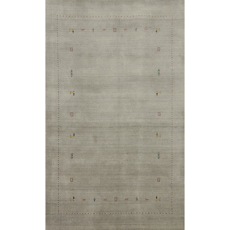 Hand Knotted Oriental 100% Wool Carpet Tribal Animal Pictorial Beige & Ivories Gabbeh Area Rug - 7' 9'' X 5' 0''