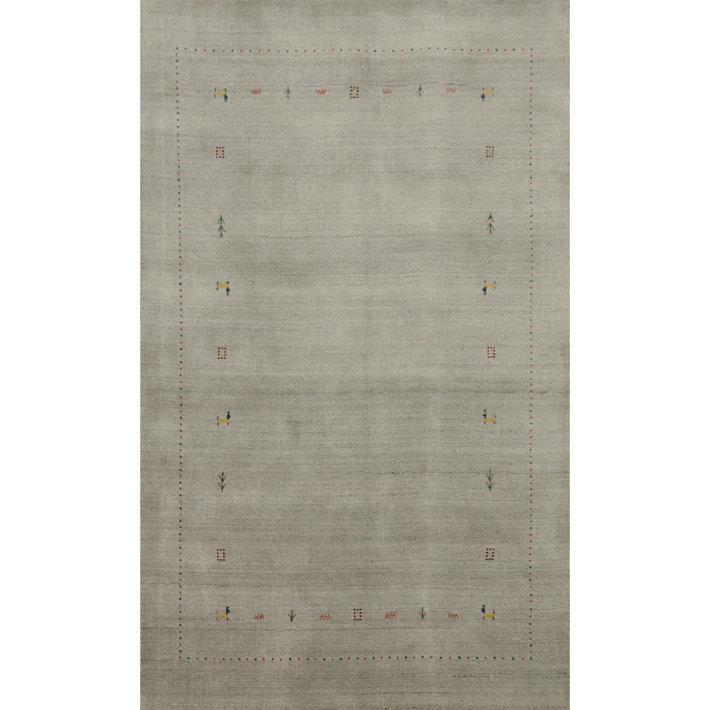 Hand Knotted Oriental 100% Wool Carpet Tribal Animal Pictorial Beige & Ivories Gabbeh Area Rug - 7' 9'' X 5' 0''