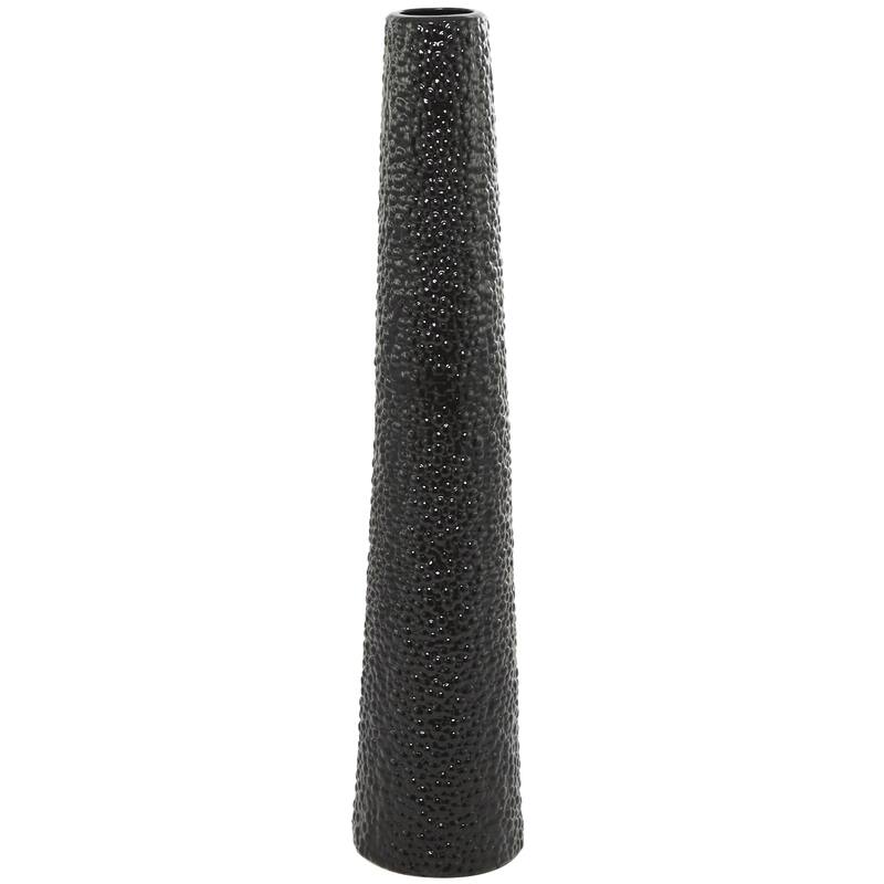 Ceramic Tall Cone Decorative Vase with Bubble Texture - Silver, White, Black, Gold - Roche River Decor - Black - 8"W, 39"H