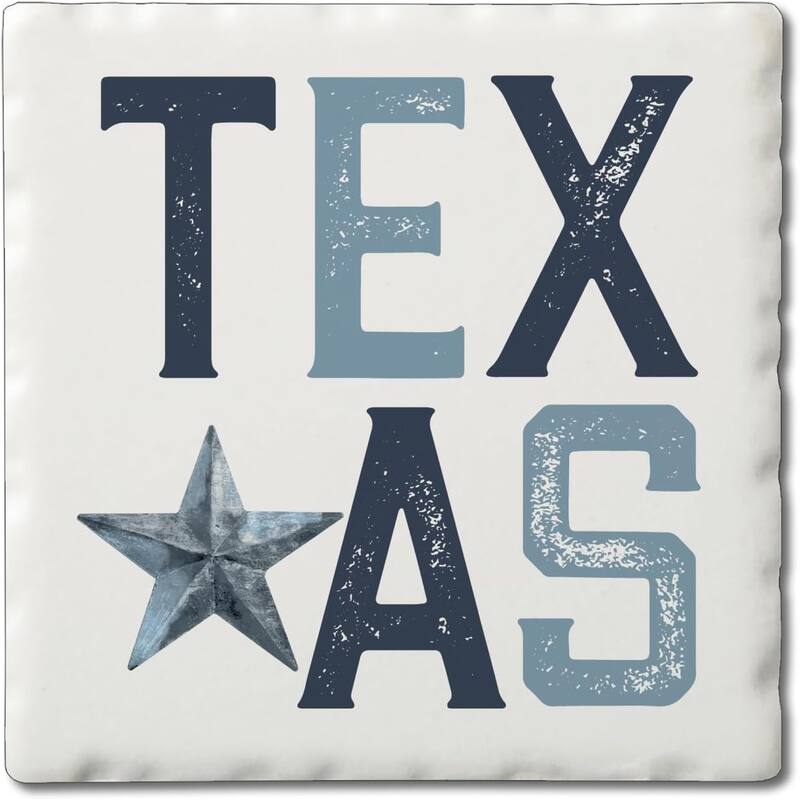 Patriotic Texas 4-Pack Tumbled Tile Stone Coasters with Protective Cork Backing Manufactured in The USA - Multi-Color