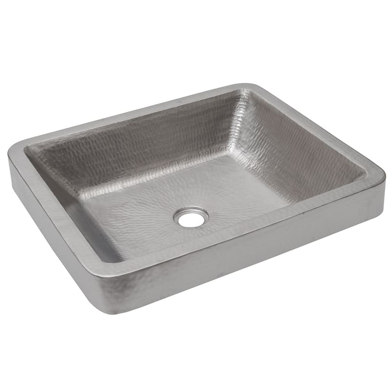 19" Rectangle Skirted Vessel Hammered Copper Sink in Nickel (VREC19SKEN)
