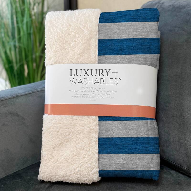 Premium Machine Washable Casual Stripes Sherpa Throw Blanket