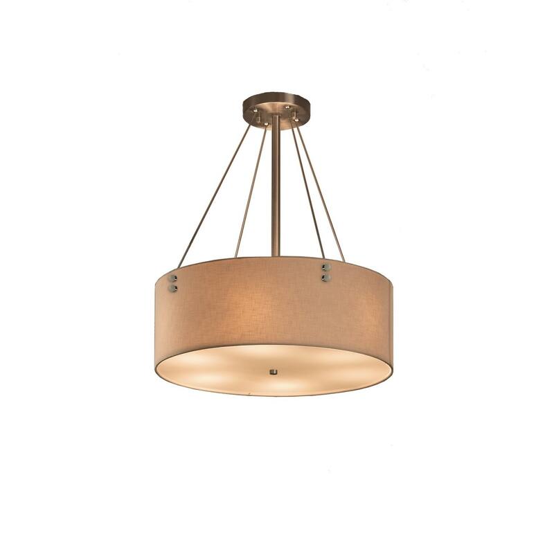 Justice Design Textile Finials 3-light Brushed Nickel F1 Pendant, Cream Shade - Brushed Nickel, Cream