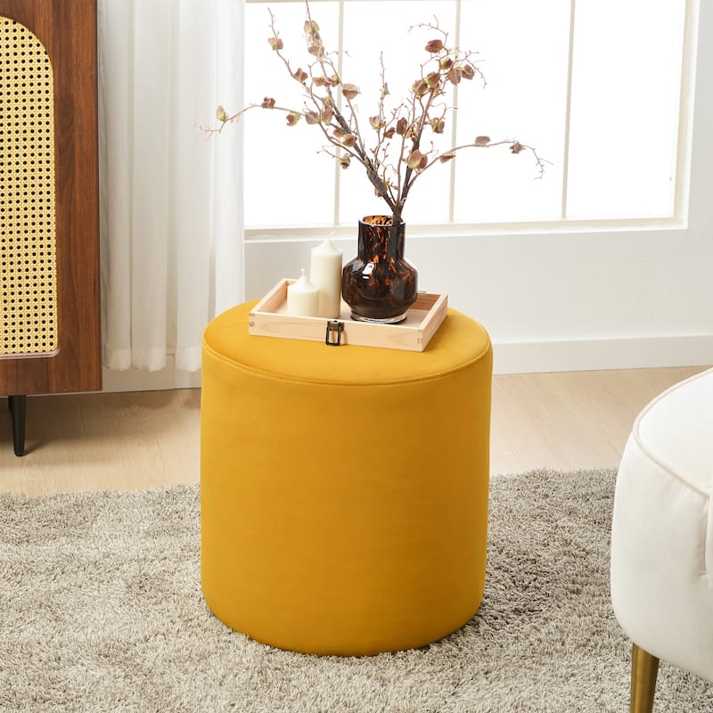 KINWELL Round Upholstered Pouf Ottoman Footrest - 18' x18' x18' - Velvet Yellow 18"