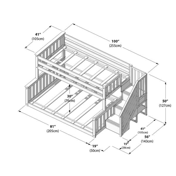 dimension image slide 1 of 3, Max & Lily Twin over Full Low Bunk with Staircase