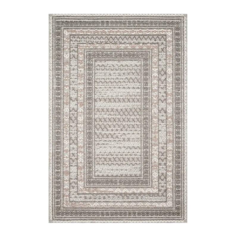 Alexander Home Denise Border Textured Indoor / Outdoor Area Rug - 2'7" x 12'0" - Grey/ Multi