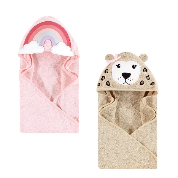 slide 1 of 1, Hudson Baby Infant Girl Cotton Animal Face Hooded Towel Bundle Set, Rainbow Leopard, One Size - Rainbow Leopard - One Size One Size - Rainbow Leopard