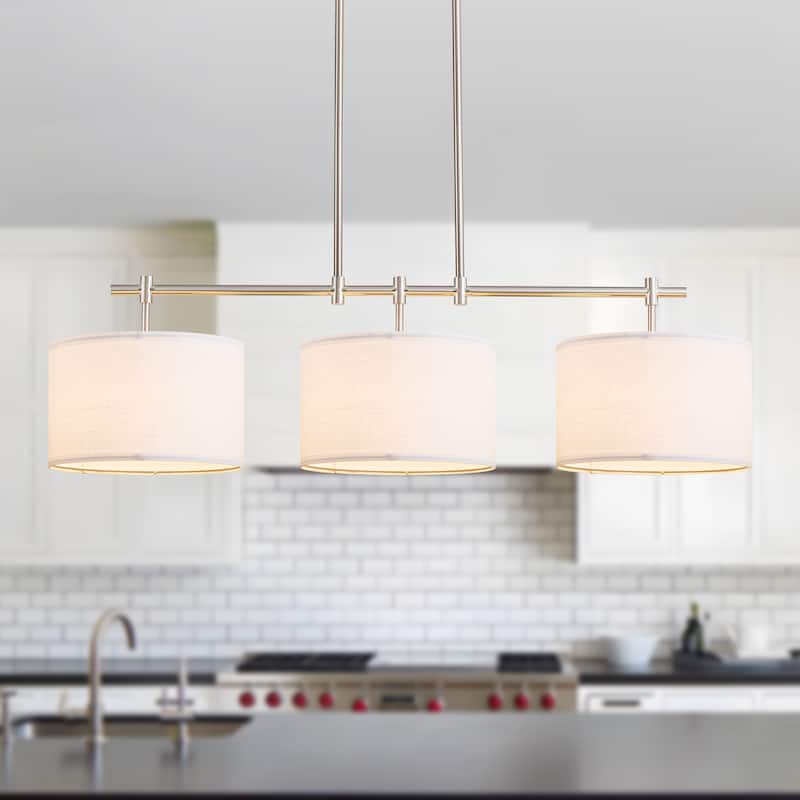 Starsky 3-Light Modern Linear Drum Fabric Kitchen Island Lights