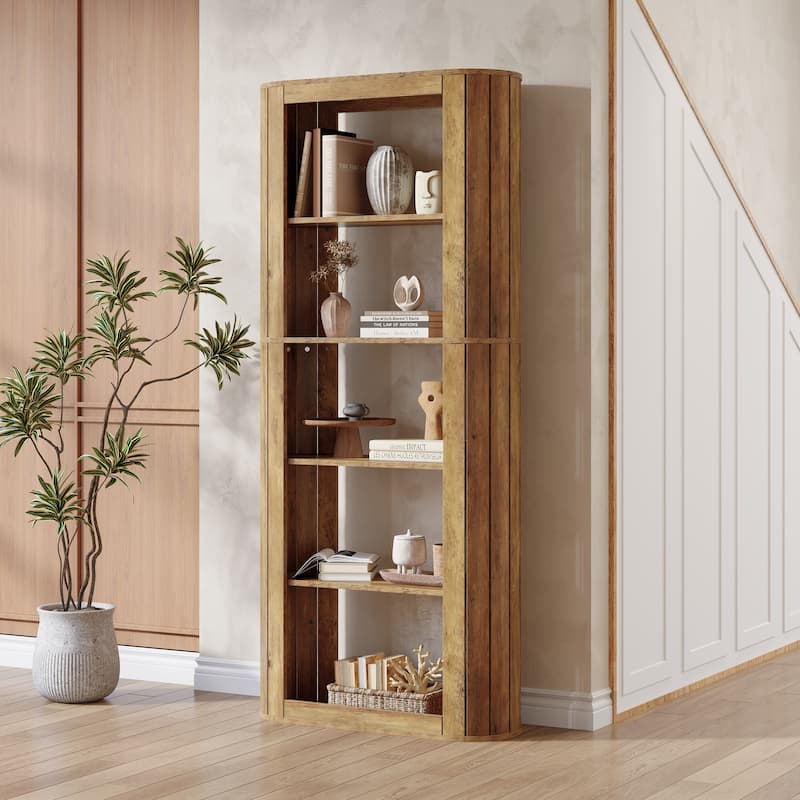 70.9" Tall Bookcase, 5-Tier Floor Standing Open Bookshelves Storage Cabinet, Brown - Large