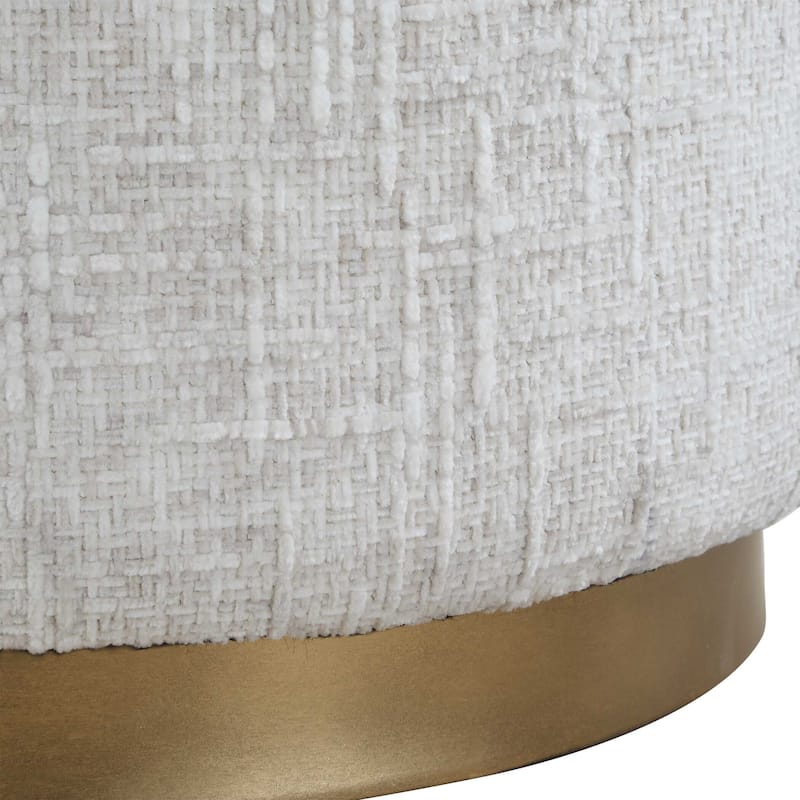 Copper Grove Off-white Brass Base Round Ottoman Stool.