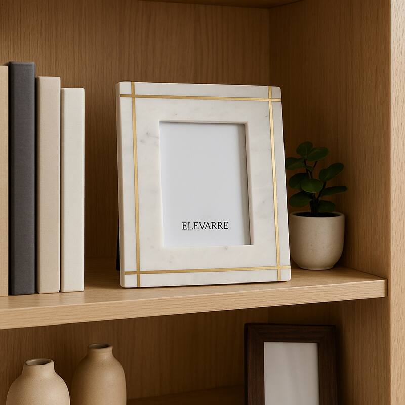 Marble Stone Frame with Inlaid Detail Modern Glam Decorative Accent - 11.0"