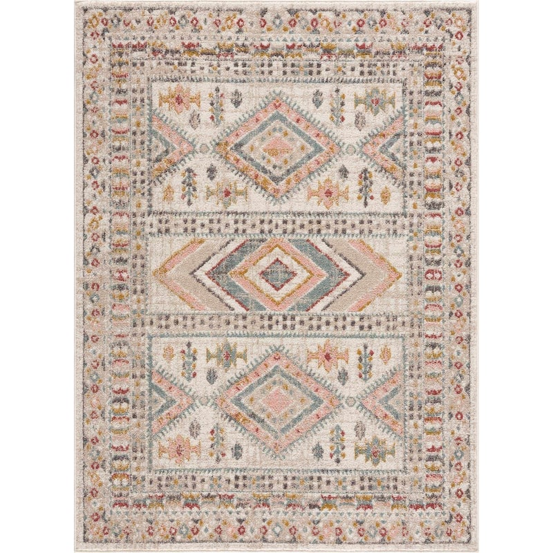 Hauteloom Moneymore Living Room, Bedroom Area Rug - Dusty Pink, Sky Blue, Off White - 2' x 2'11"