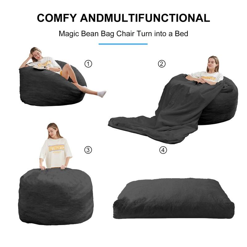 Mixoy Faux Plush Lazy Bean Bag Chairs,Oversized Fluffy Accent Chair,Fuzzy Sofa