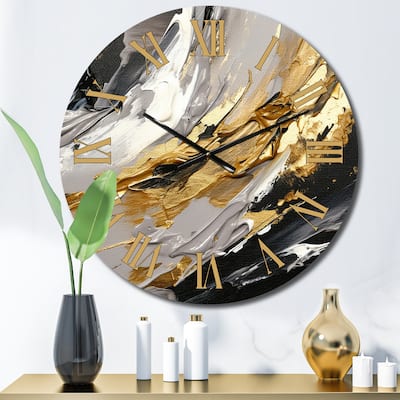 Designart "Dreams Of Abundance Black And Gold I" Abstract Painting Oversized Wall Clock