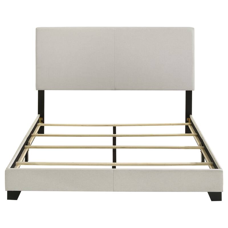 Cream Upholstered Queen Bed with Padded Headboard and Slatted Frame