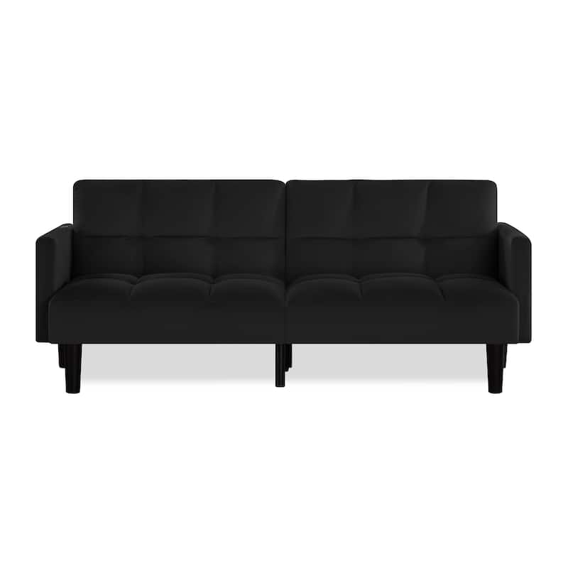 Versatile Adjustable Futon Couch Convertible Velvet Sleeper Sofa Bed with USB, Side Pockets, Chevron Tufting and Tapered Legs
