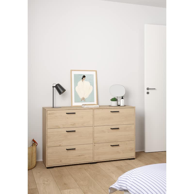 Porch & Den Sofia 6 Drawer Double Dresser, Jackson Hickory