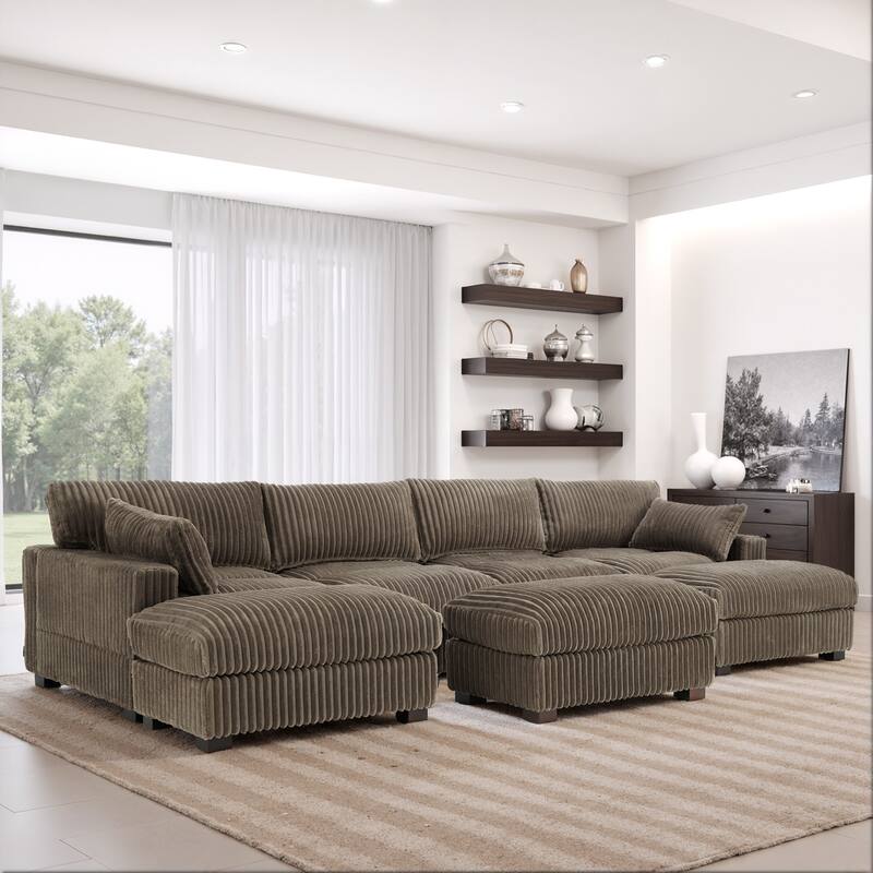 6-Piece 118.4"W Plush Oversized Modular Sectional Sofa Set - Light Brown - Right Facing