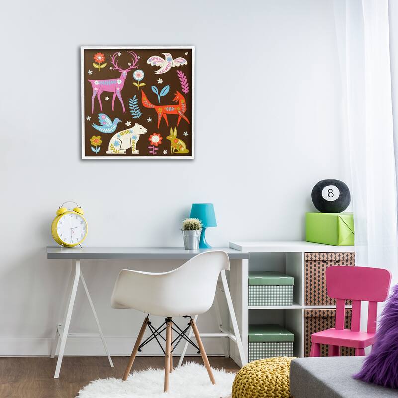 Stupell Forest Folk Animals with Florals Framed Giclee Art Design By Hannah Moren