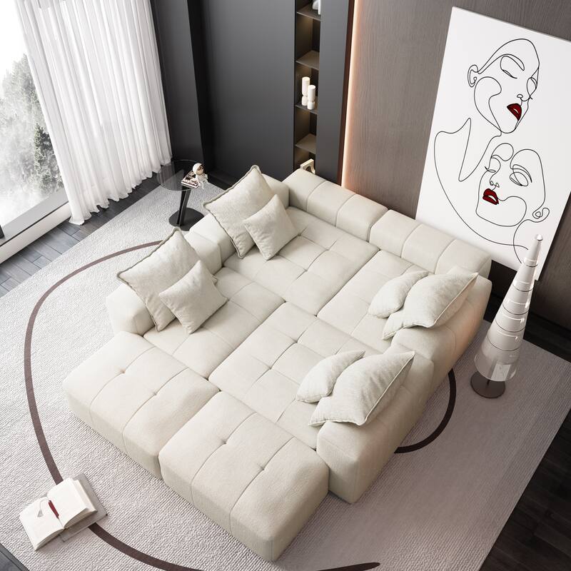 Oversized Modular Chenille 6-Seat Sectional Sofa with Cushions and 8 Pillows for Living Room